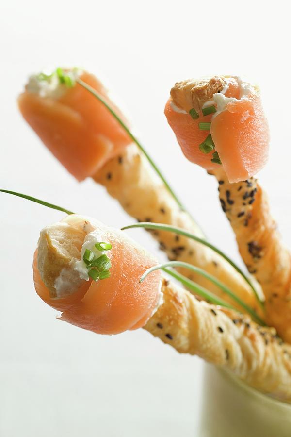 Crisp Pastry Straws With Black Cumin And Smoked Salmon Photograph by Lerner, Danny