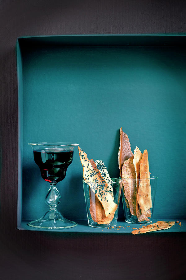 Crisp Poppyseed Galettes,glass Of Port Photograph by Japy