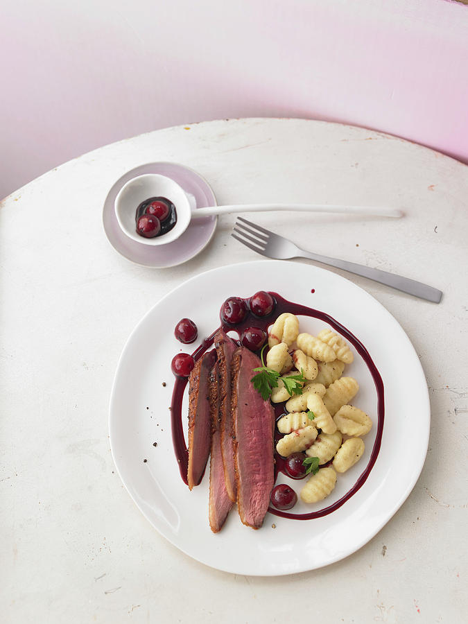 Crispy Duck Breast In A Spicy Balsamic Reduction With Cherries And ...