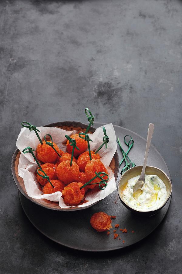 Crispy Fried Tomatoes With Cucumber And Quark Dip Photograph By Jalag