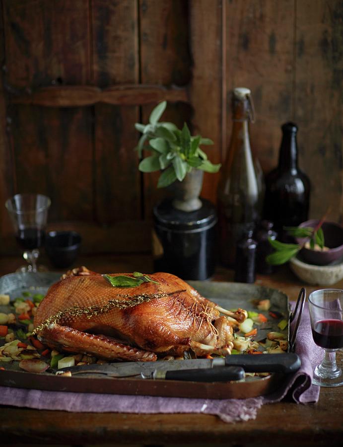 Crispy Roast Goose With A Pear And Bread Stuffing Photograph by Jalag / Julia Hoersch