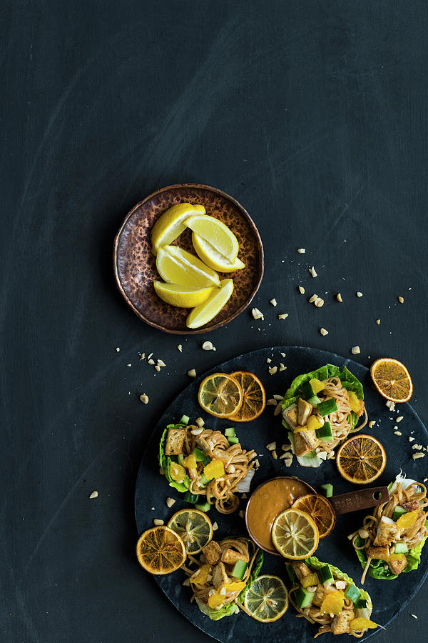 Crispy Tofu Lettuce Cups With Spicy Peanut Sauce Photograph by Great Stock!