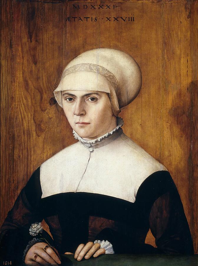 Cristoph Amberger / The Wife of the Goldsmith of Augsburg, Jorg Zorer, at the age of 28, 1531. Painting by Christoph Amberger -c 1490-1562- Cristoph Amberger / The Wife of the Goldsmith of Augsburg, Jorg Zorer, at the age of 28, 1531. Painting by Christoph Amberger -c 1490-1562-