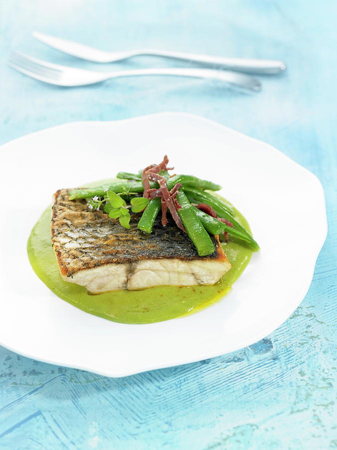 Croaker With Green Beans And Cream Of Peas Photograph by Lawton