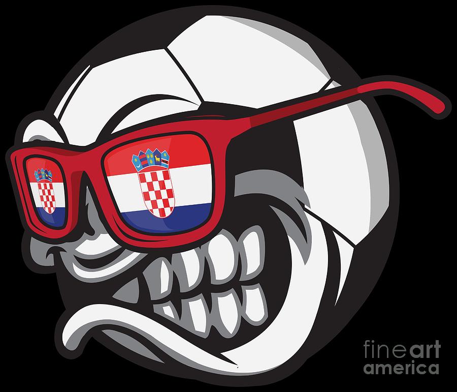 Soccer Digital Art - Croatia Angry Soccer Ball with Sunglasses Croatian Fan Accessoires by Festivalshirt