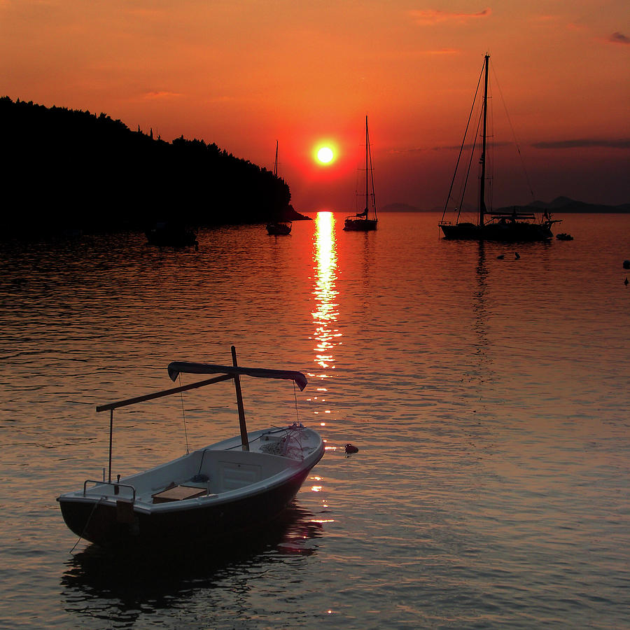 Croatia, Cavtat - Moored Boats At Sunset Photograph by Andrew Lockie
