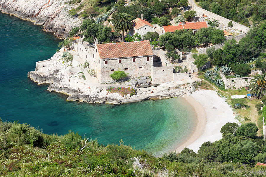 Croatia, Dalmatia, Mediterranean Sea, Adriatic Sea, Adriatic Coast, Hvar Island, Dubovica Beach From Above Digital Art by Tim Mannakee