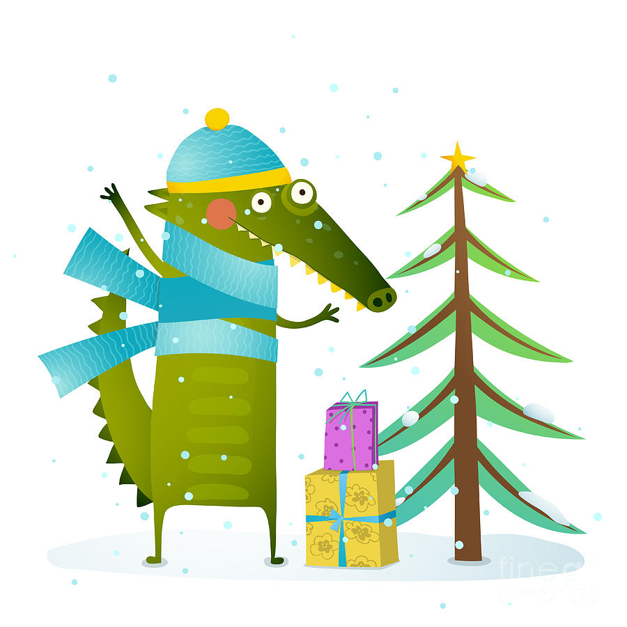 Alligator Digital Art - Crocodile Wearing Winter Warm Clothes by Popmarleo Alligator Digital Art - Crocodile Wearing Winter Warm Clothes by Popmarleo