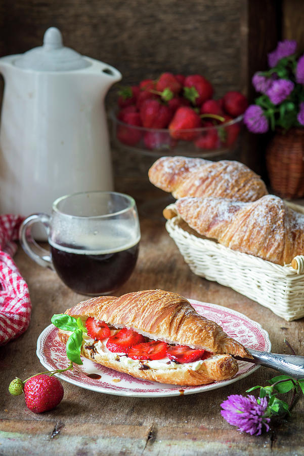 Croissant With Balsamic, Strawberries And Cream Cheese Photograph by Irina Meliukh