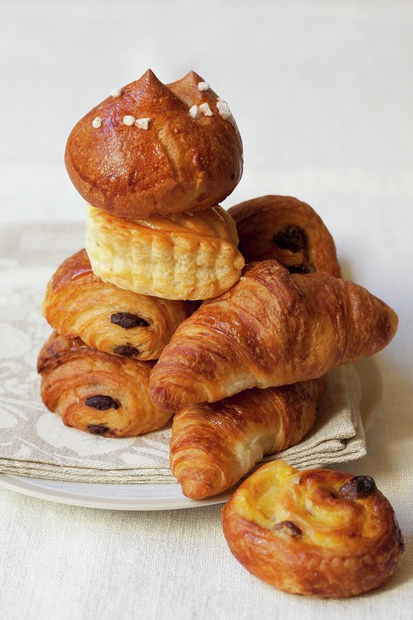 Croissants, Puff Pastry Pinwheels, Brioche And And Apple Turnover Photograph by Hilde Mche