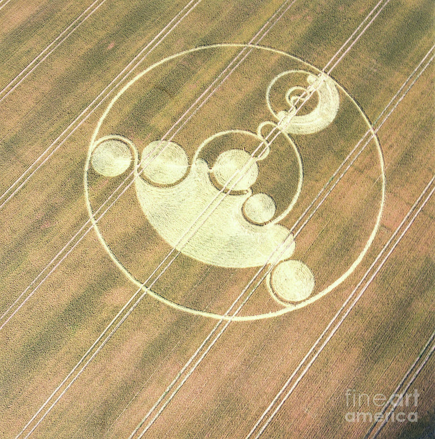 Crop Circle In Wheat Field, Avebury Trusloe, Wiltshire Photograph by Unknown
