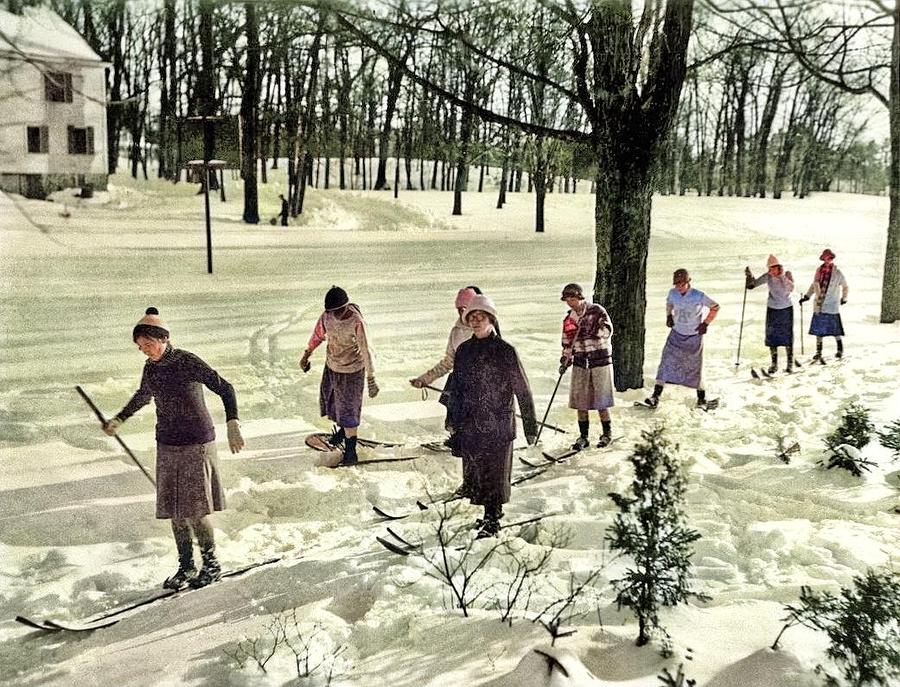 Cross-country Skiing And Snow Shoeing, 1925 By Abbot Academy Colorized By Ahmet Asar Colorized By Ah Painting