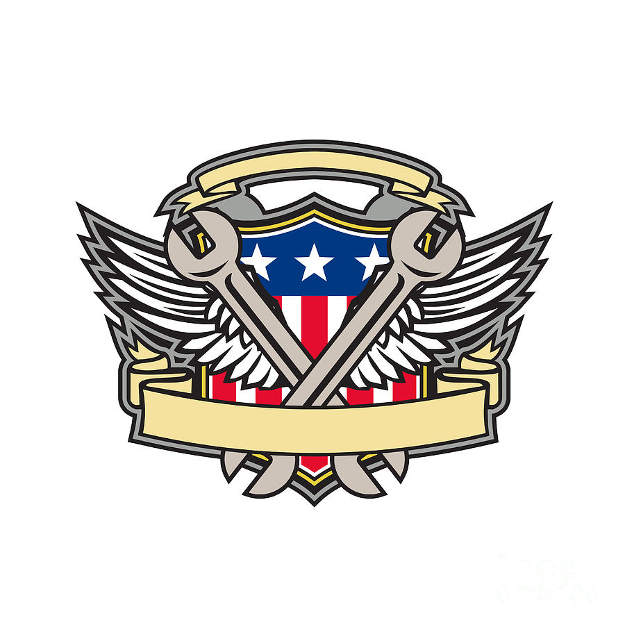Crossed Wrench Army Wings American Flag Shield Digital Art