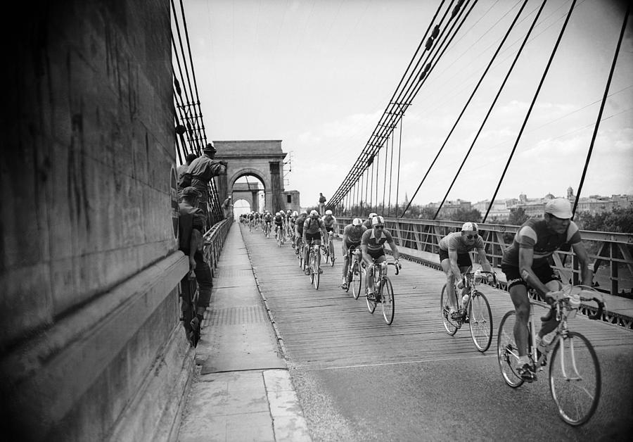 Crossing A Bridge During The 1956 Tour Photograph by Keystone-france