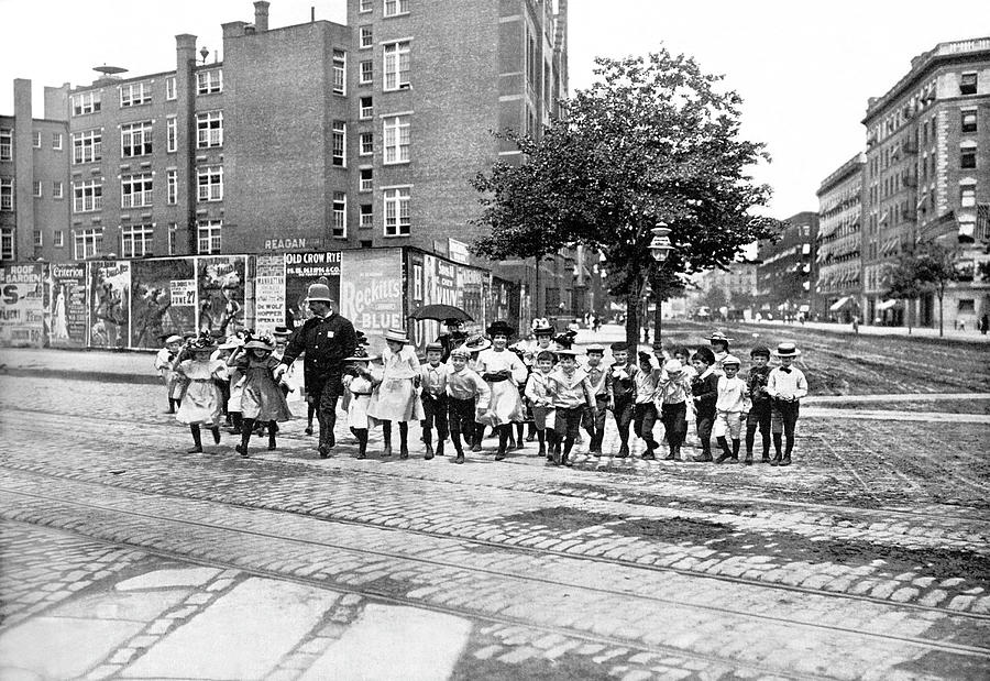 Crossing Guard with Schoolchildren, New York City Painting by Unknown