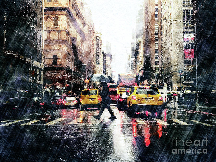 Crossing Street With Umbrella Digital Art by Phil Perkins