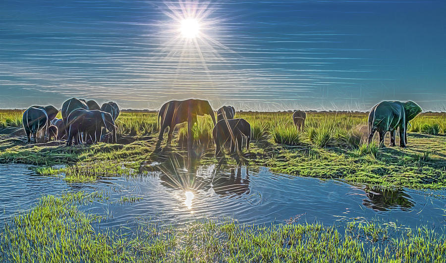 Crossing The Chobe, Stylized Version Photograph by Marcy Wielfaert