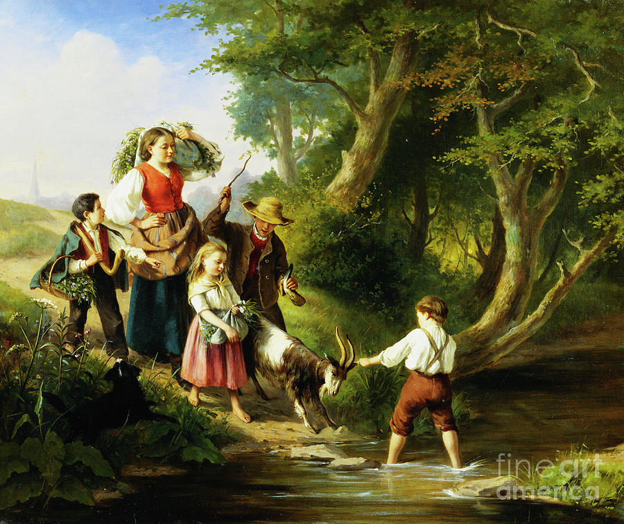 Animal Painting - Crossing The Ford by Jan Walraven