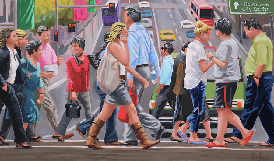 Crosswalk Crowd Painting by Kevin Hughes