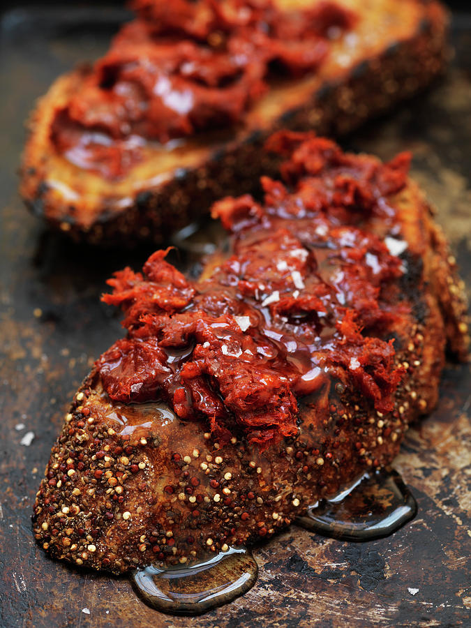 Crostini Con La Nduja toasted Bread With Spicy Raw Sausage, Italy Photograph by Hugh Johnson