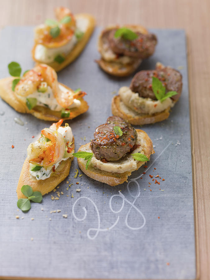 Crostini With Lamb And Shrimp Photograph by Eising Studio
