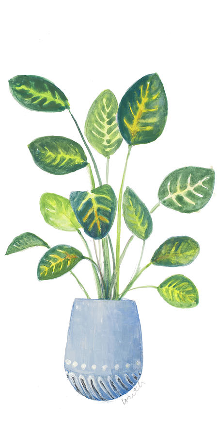 Croton In Blue Pot Painting by Lanie Loreth Croton In Blue Pot Painting by Lanie Loreth