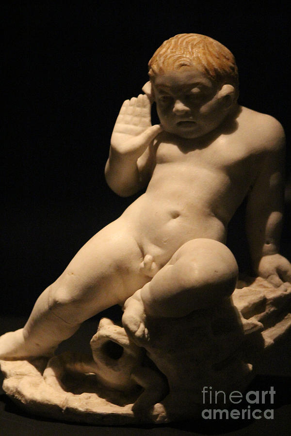 Crouched Child in Marble at Pompeii Exhibit Photograph by Colleen Cornelius