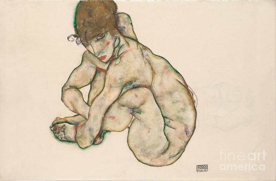 Crouching Nude Girl, 1914. Artist Drawing by Heritage Images