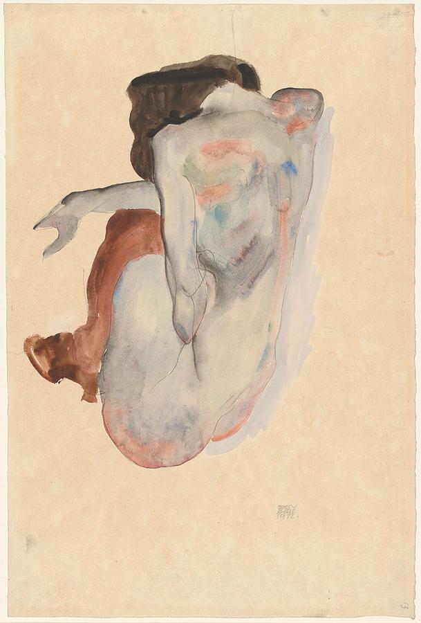 Crouching Nude in Shoes and Black Stockings, Back View   Egon Schiele Austrian, Tulln 1890-1918 Vie Painting by Egon Schiele