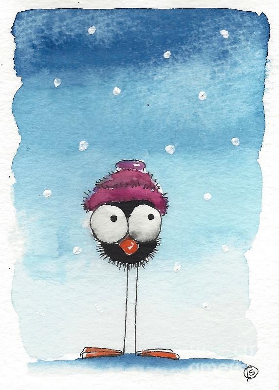 Crow in a Woolly hat Painting by Lucia Stewart