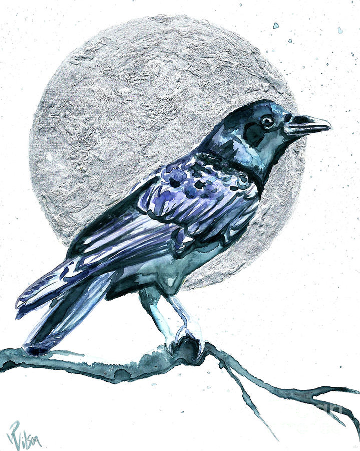 Crow Painting - Crow Moon II by D Renee Wilson