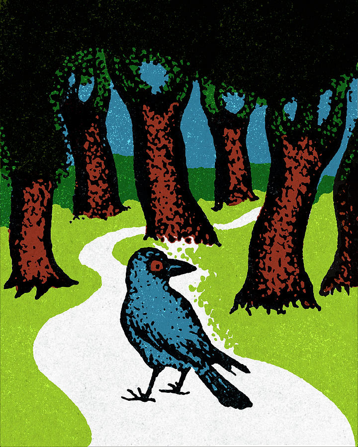 Blackbird Drawing - Crow on a Path in the Woods by CSA Images