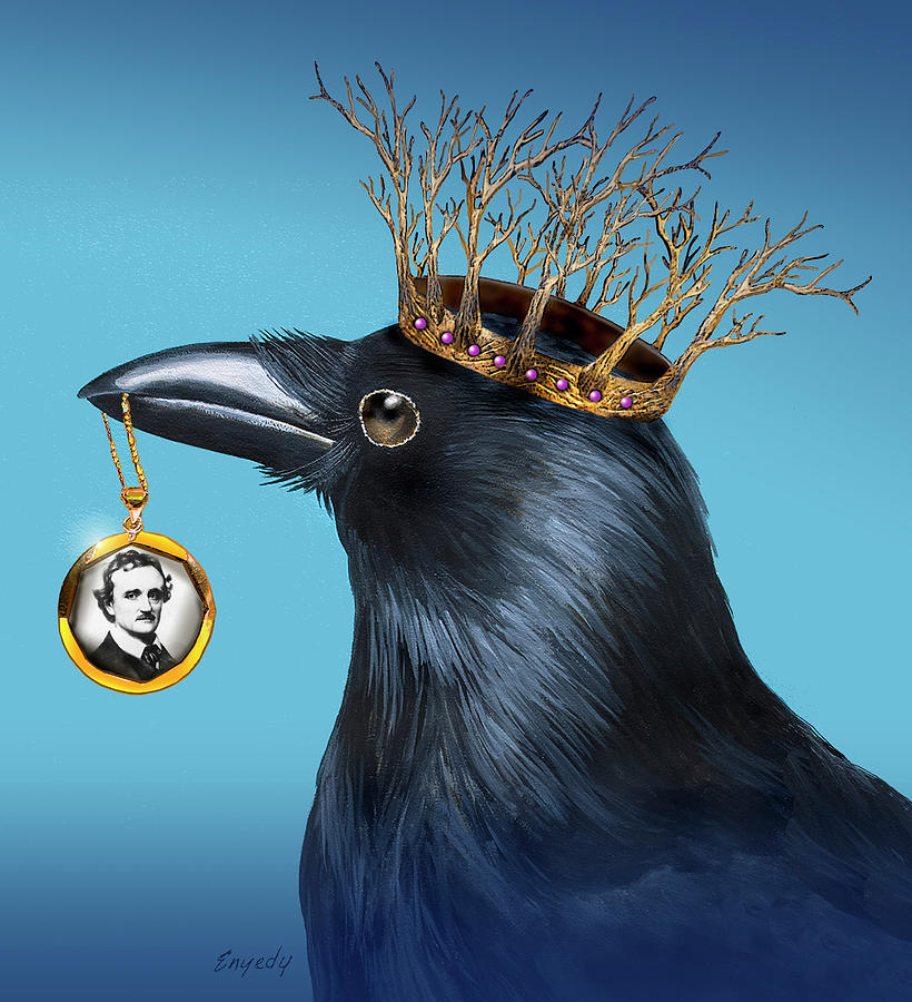 Crow Mixed Media - Crow with Necklace of Egar Ellan Poe by Anthony Enyedy