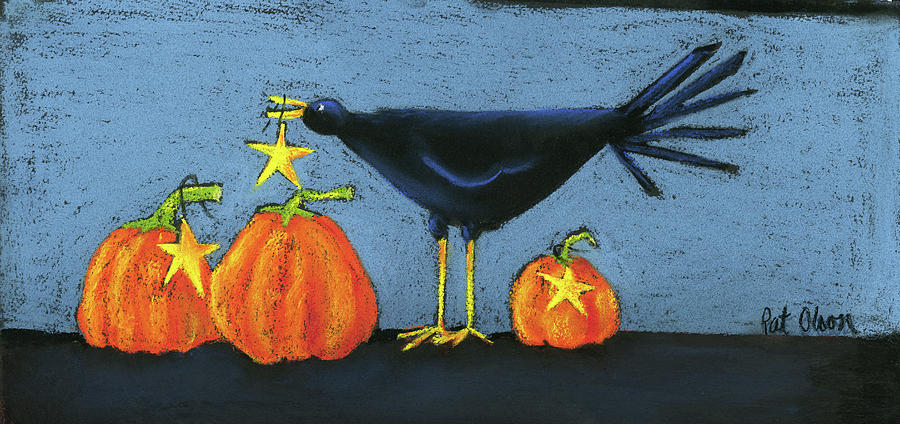 Fall Painting - Crow With Pumpkins by Pat Olson Fine Art And Whimsy