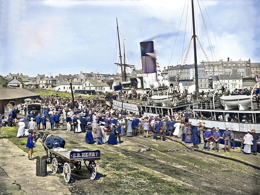 Crowd Boarding A Steamer, Portrush, Co. Antrim, 1907-14 Colorized By Ahmet Asar Painting