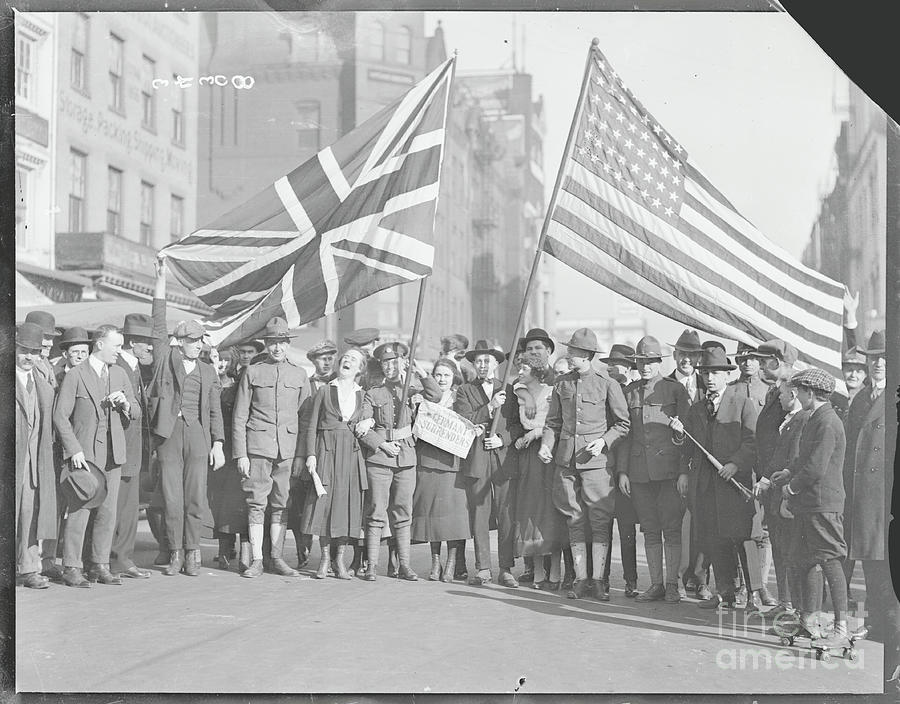 Crowd Carrying Allied Flags Photograph by Bettmann
