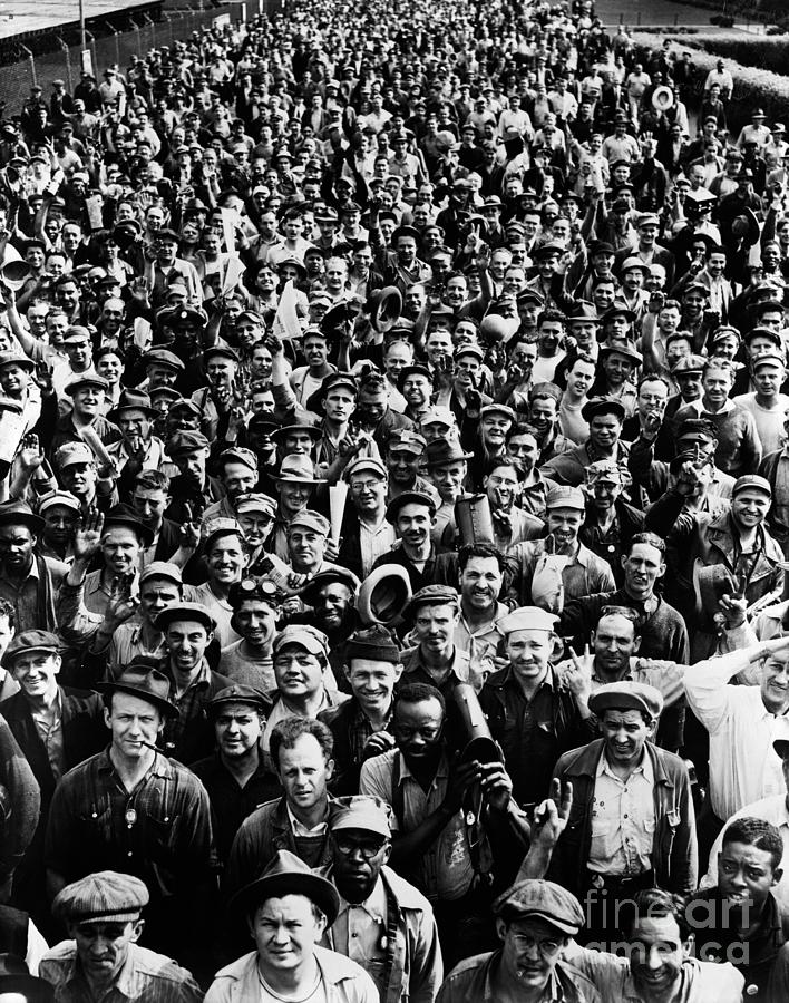 Crowd Of Workers In Factory Court Wwii by Bettmann