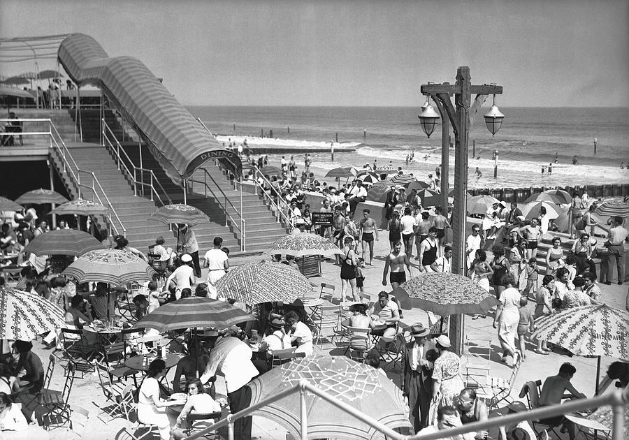 Crowded Beach, B&w, Elevated View Photograph by George Marks