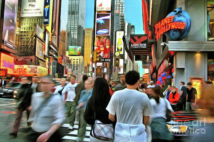 People walking in Times Square Painting by George Atsametakis