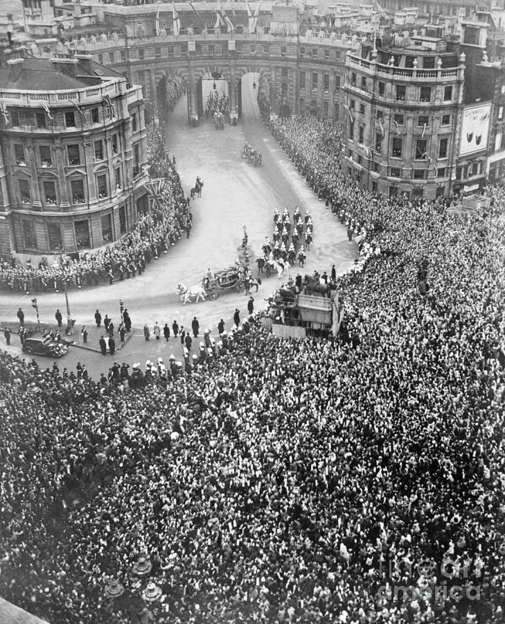 Crowds At Royal Wedding By Bettmann