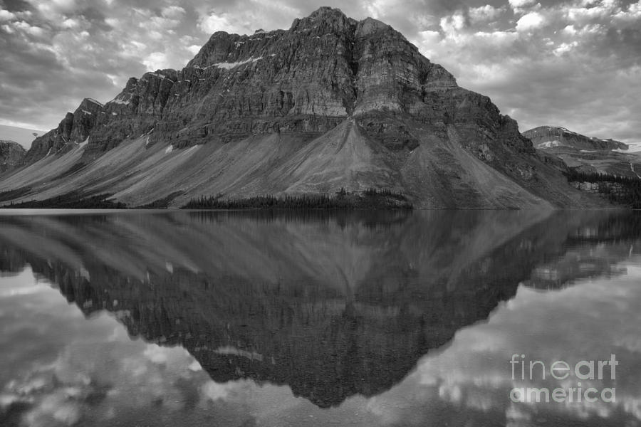 Crowfoot Mountain Summer Reflections Black And White Photograph by Adam Jewell