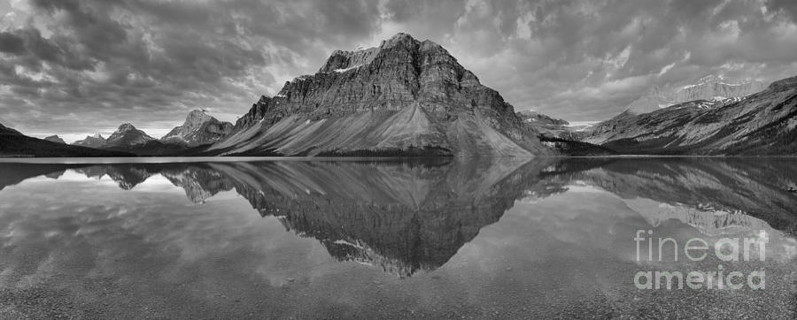 Crowfoot Mountain Sunrise Reflections Black And White Photograph by Adam Jewell