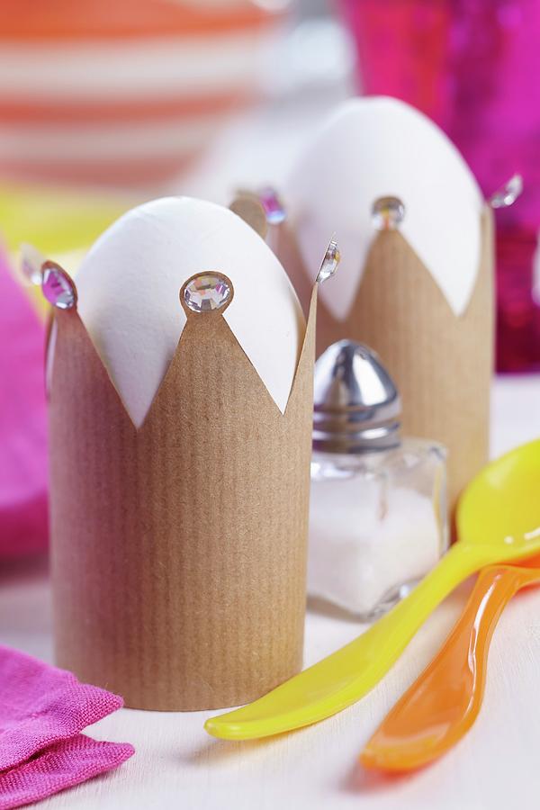 Crown-shaped Eggcups Made From Brown Paper Decorated With Rhinestones Photograph by Franziska Taube