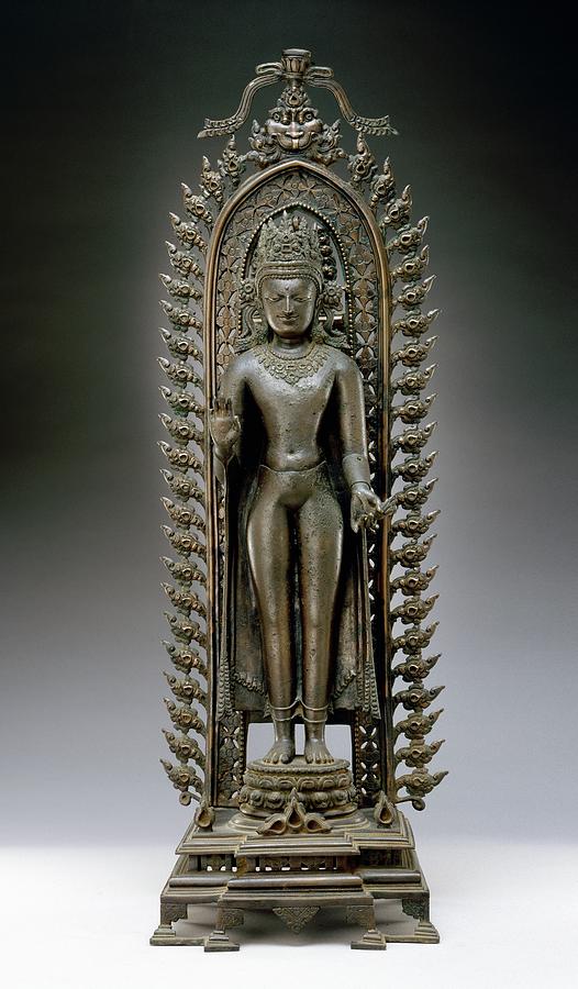 Buddha Photograph - Crowned Buddha, Kurkihar Culture, 1100 Ad, Bronze by Indian School