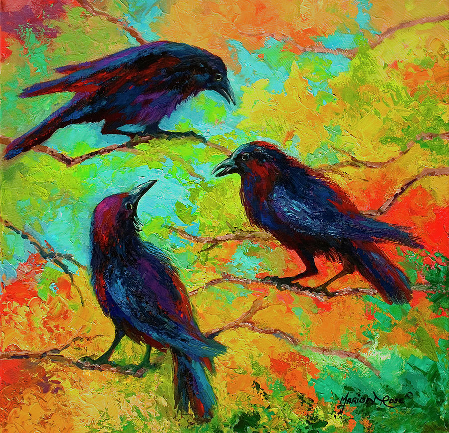 Bird Painting - Crows 4 by Marion Rose