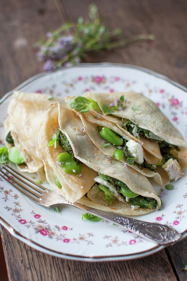 Crpes With Spinach, Beans, Goats Cheese And Herbs Photograph by Kachel Katarzyna