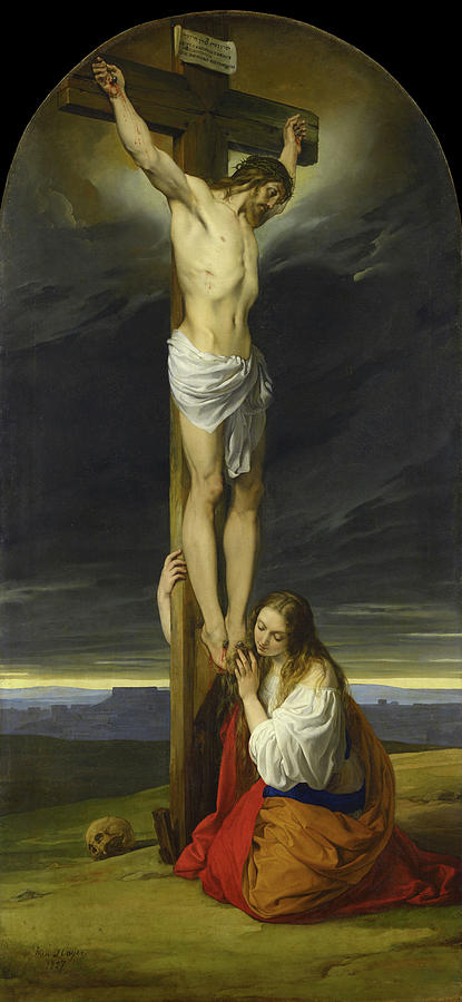 Francesco Hayez Painting - Crucifixion with Mary Magdalene Kneeling and Weeping by Francesco Hayez