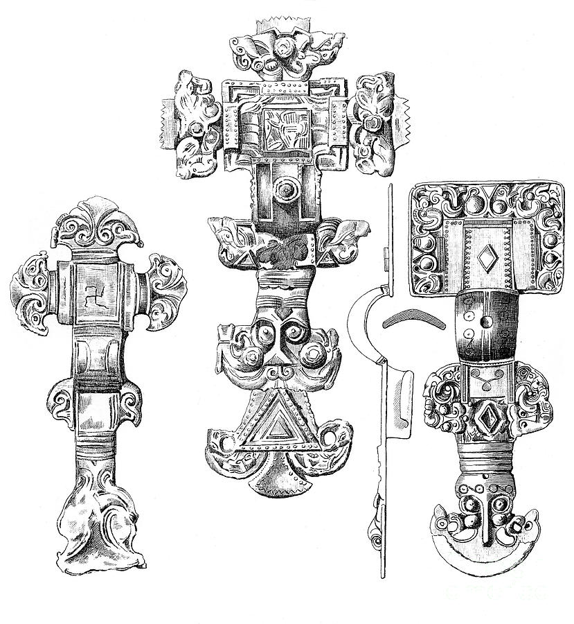 Cruciform And Square-headed Fibulae Drawing by Print Collector