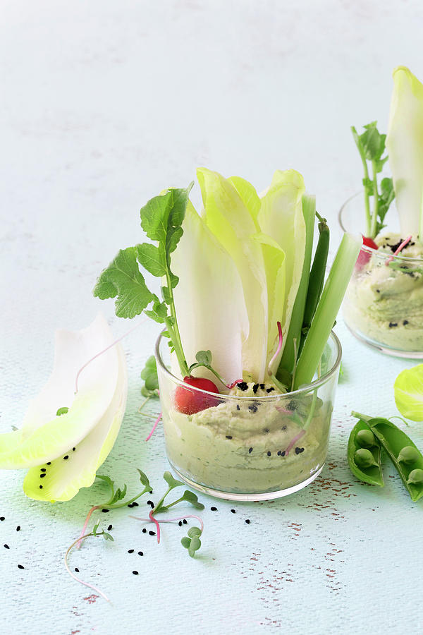 Crudites With Hummus In Jars vegan Photograph by Great Stock!