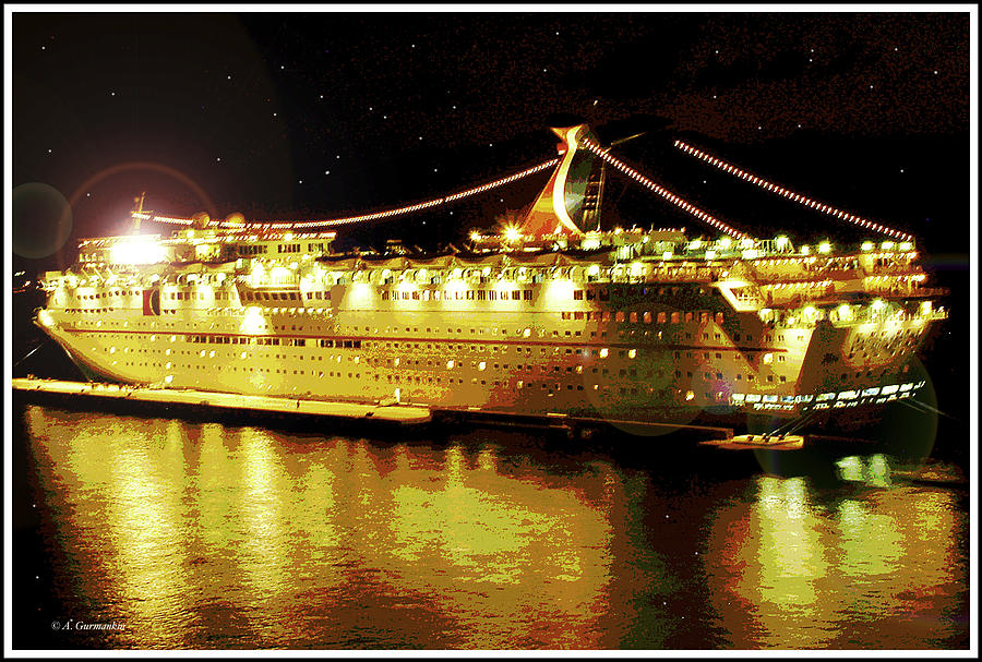 Cruise Ship at Night Digital Art by A Macarthur Gurmankin